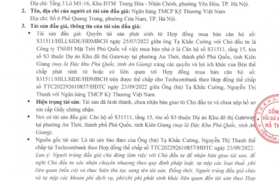 CÔNG TY ĐGHD HÀ THÀNH TB BĐG TSBĐ CỦA TCB - ĐẤT An Thới, TP.Phú Quốc, Kiên Giang